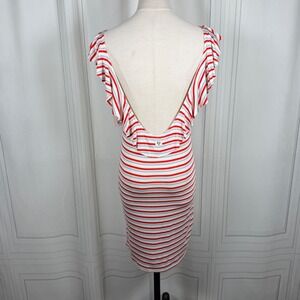 NWT Billabong No Frills Striped Ruffle Backless Mini Dress Medium Red Blue White